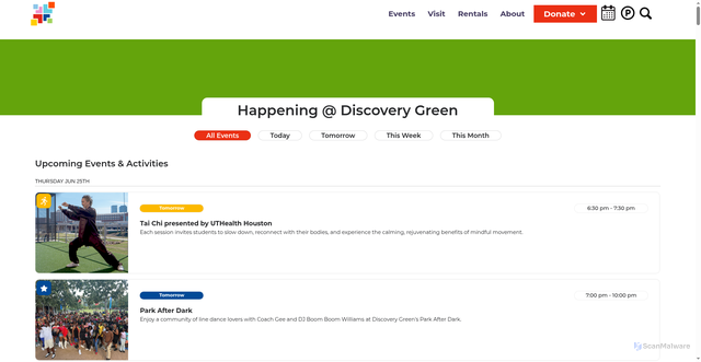Security scan screenshot of https://www.discoverygreen.com/events/