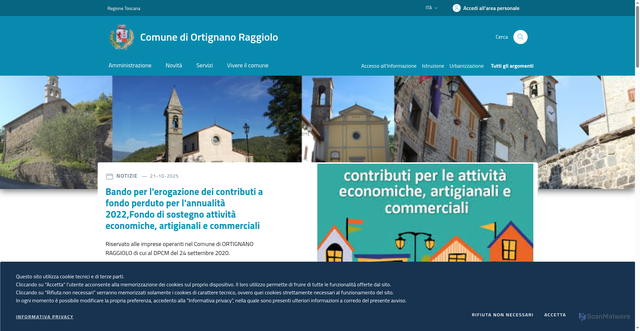 Security scan screenshot of https://www.comune.ortignano-raggiolo.ar.it/