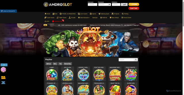 Security scan screenshot of https://androresmi.digital/desktop/game/slot/playstar