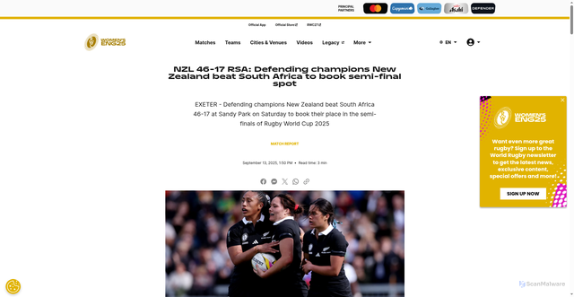 Security scan screenshot of https://www.rugbyworldcup.com/2025/en/news/1014632/nzl-46-17-rsa-defending-champions-new-zealand-beat-south-africa-to-book-semi-final-spot