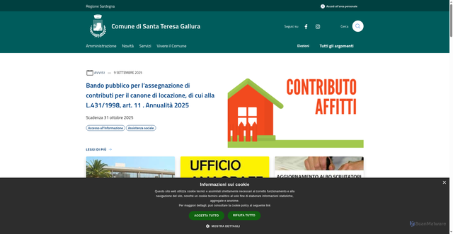 Security scan screenshot of https://www.comune.santateresagallura.ss.it/it
