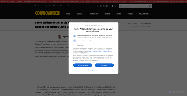 Security scan screenshot of https://comic-watch.com/news/simon-williams-makes-it-big-this-march-starring-in-an-all-new-wonder-man-limited-comic-series