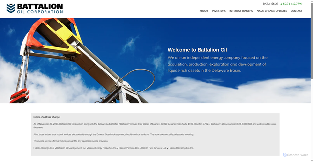 Security scan screenshot of https://battalionoil.com
