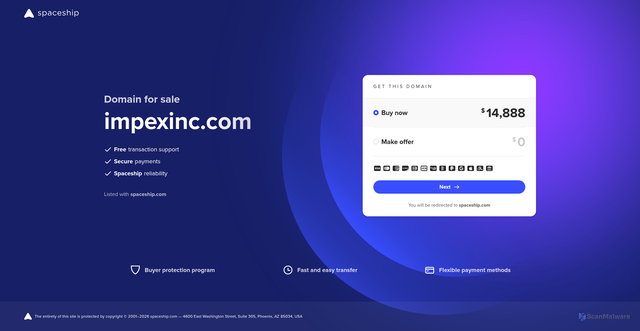 Security scan screenshot of https://impexinc.com