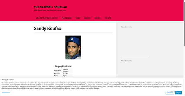 Security scan screenshot of https://thebaseballscholar.com/hall-of-fame/sandy-koufax/