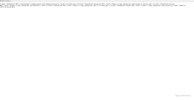 Security scan screenshot of https://api.shootproof.com