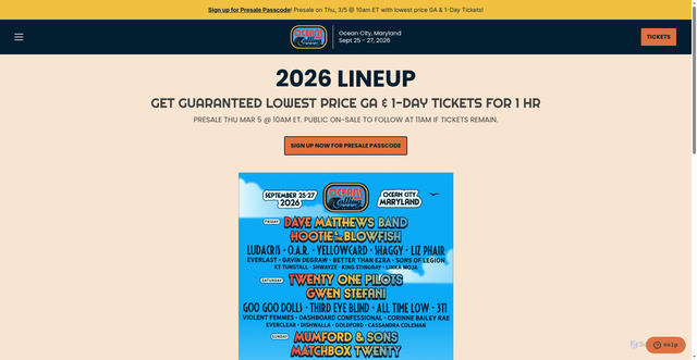 Security scan screenshot of https://www.oceanscallingfestival.com/lineup