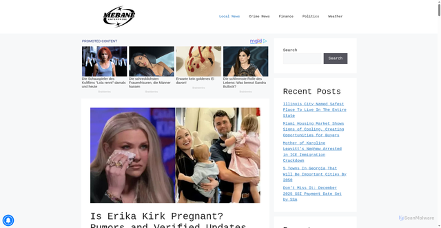 Security scan screenshot of https://mebaneenterprise.com/is-erika-kirk-pregnant-rumors-and-verified-updates-after-charlie-kirks-tragic-death/