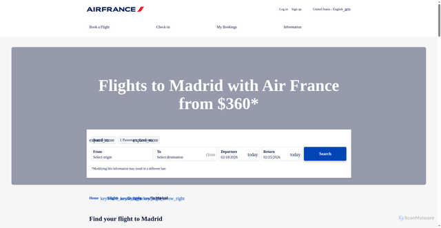 Security scan screenshot of https://wwws.airfrance.us/en-us/flights-to-madrid