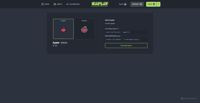 Security scan screenshot of https://kaplay-site.pages.dev/crew/apple/