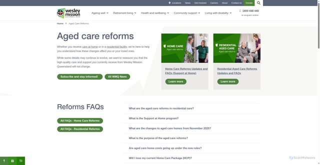 Security scan screenshot of https://www.wmq.org.au/aged-care-reforms