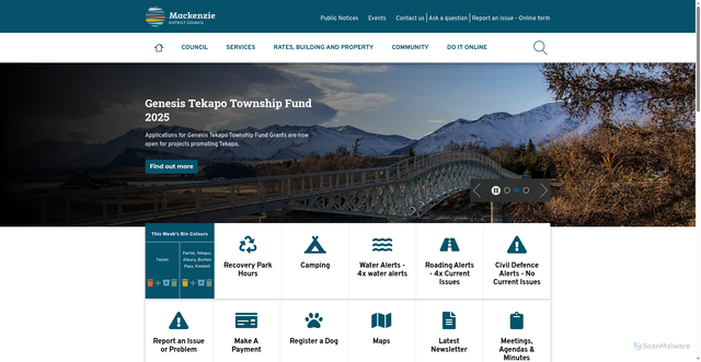 Security scan screenshot of https://www.mackenzie.govt.nz/