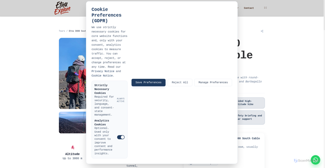 Security scan screenshot of https://etna-explore.pages.dev/tours/etna-3000-south-cable-car-hike/