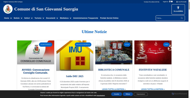 Security scan screenshot of https://www.comune.sangiovannisuergiu.ci.it/