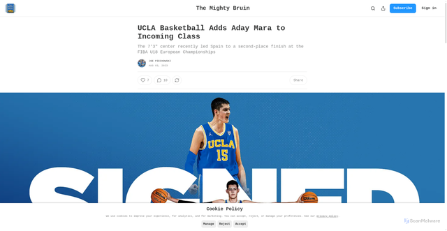 Security scan screenshot of https://www.themightybruin.com/p/ucla-basketball-adds-aday-mara-to-incoming-class