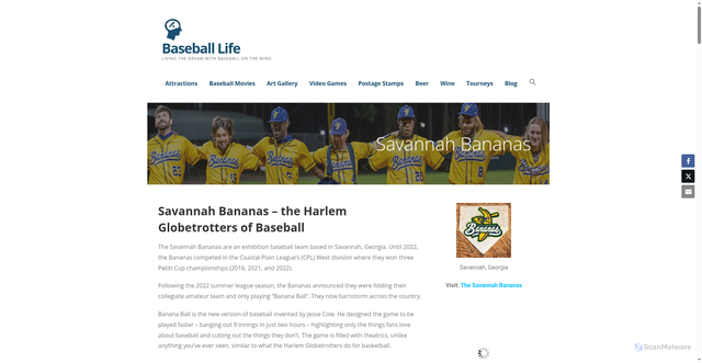 Security scan screenshot of https://baseballismy.life/attractions/savannah-bananas/
