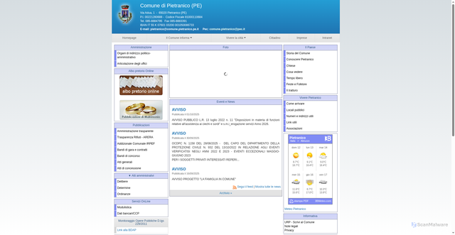 Security scan screenshot of https://comune.pietranico.pe.it/hh/index.php