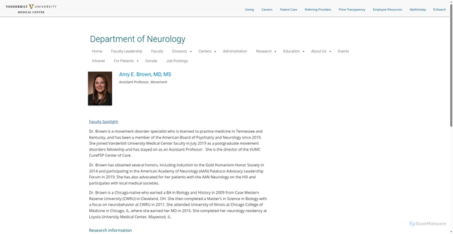 Security scan screenshot of https://www.vumc.org/neurology/person/amy-e-brown-md-ms