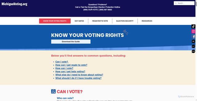 Security scan screenshot of https://www.michiganvoting.org/know-your-voting-rights