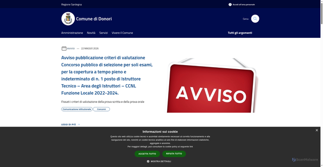 Security scan screenshot of https://www.comune.donori.ca.it