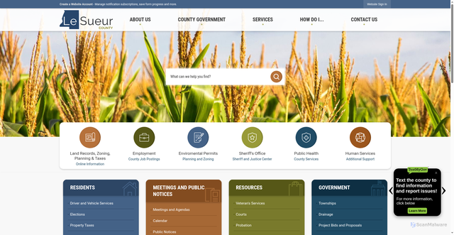 Security scan screenshot of https://lesueurcounty.gov/