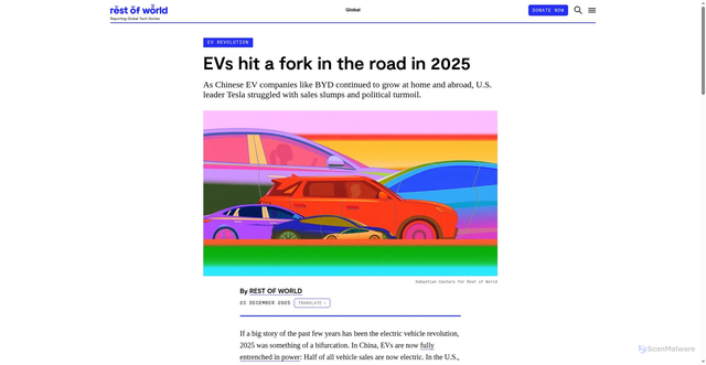 Security scan screenshot of https://restofworld.org/2025/ev-china-tesla-2025/