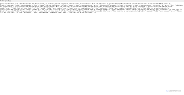 Security scan screenshot of https://ft.lt/wp-json/contact-form-7/v1/contact-forms/525/feedback/schema