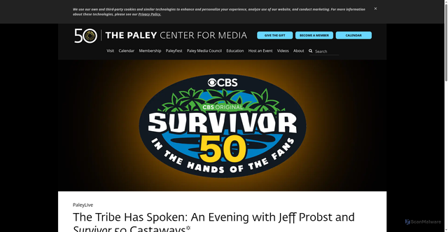 Security scan screenshot of https://www.paleycenter.org/events/paleylive-survivor
