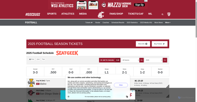 Security scan screenshot of https://wsucougars.com/sports/football/schedule/2025