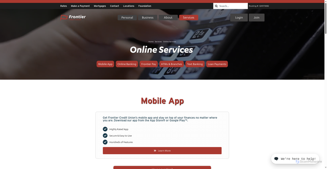 Security scan screenshot of https://frontiercreditunion.com/services/online/