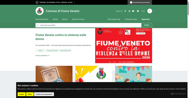 Security scan screenshot of https://www.comune.fiumeveneto.pn.it/