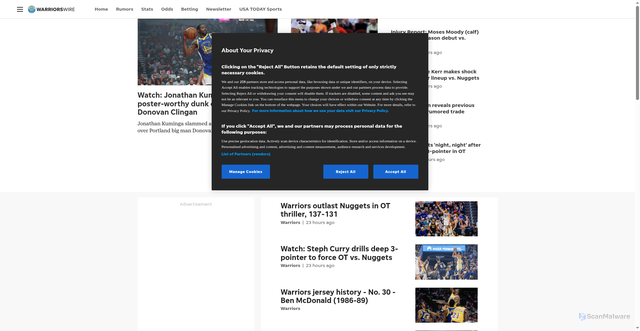Security scan screenshot of https://warriorswire.usatoday.com/