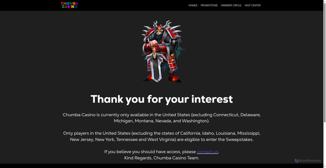 Security scan screenshot of https://chumbacasino.com