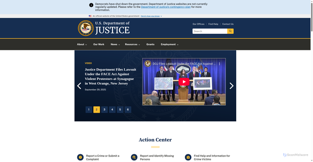 Security scan screenshot of https://www.justice.gov/