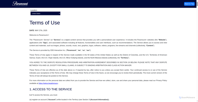 Security scan screenshot of https://www.viacomcbs.legal/us/en/pplus/termsofuse