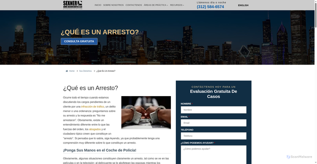 Security scan screenshot of https://sexner.com/es/sus-derechos/que-es-un-arresto/
