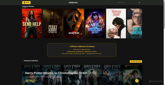 Security scan screenshot of https://azmovies.ag