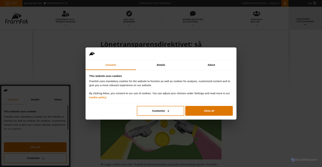 Security scan screenshot of https://www.framfot.se/tips/lonetransparensdirektivet/