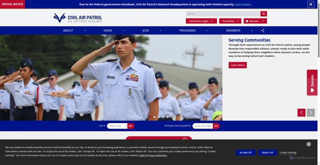 Security scan screenshot of https://www.gocivilairpatrol.com/