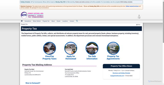 Security scan screenshot of https://www.gwinnetttaxcommissioner.com/property-tax