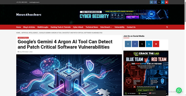Security scan screenshot of https://www.news4hackers.com/googles-gemini-4-argon-ai-tool-can-detect-and-patch-critical-software-vulnerabilities/