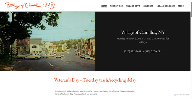 Security scan screenshot of https://villageofcamillusny.com/