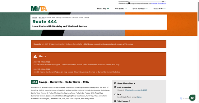 Security scan screenshot of https://www.mvta.com/routes/444/