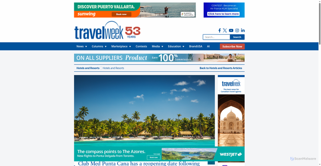Security scan screenshot of https://www.travelweek.ca/news/hotels-resorts/club-med-punta-cana-has-a-reopening-date-following-sept-12-fire/
