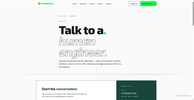 Security scan screenshot of https://adiabatic-launch-2026.pages.dev/contact.html?sector=Consumer%20electronics&route=Sales%20%26%20Partnerships