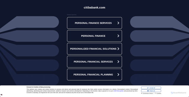 Security scan screenshot of https://citibabank.com/