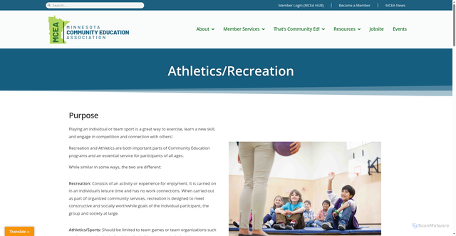 Security scan screenshot of https://mn-mcea.org/programs-resources/athletics-recreation/