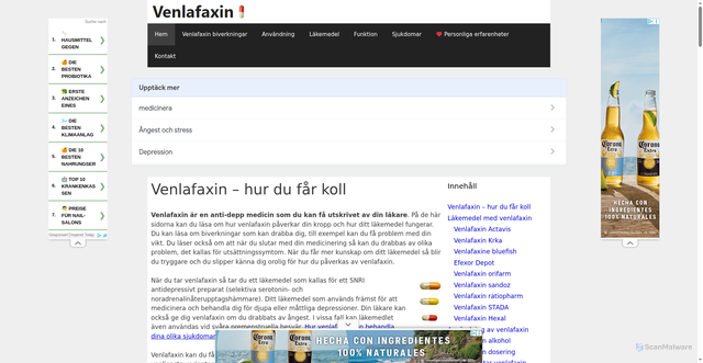 Security scan screenshot of https://venlafaxin.se