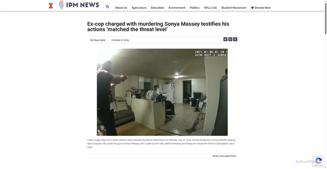 Security scan screenshot of https://ipmnewsroom.org/ex-cop-charged-with-murdering-sonya-massey-testifies-his-actions-matched-the-threat-level/