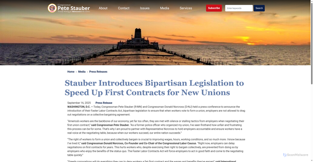 Security scan screenshot of http://stauber.house.gov/media/press-releases/stauber-introduces-bipartisan-legislation-speed-first-contracts-new-unions